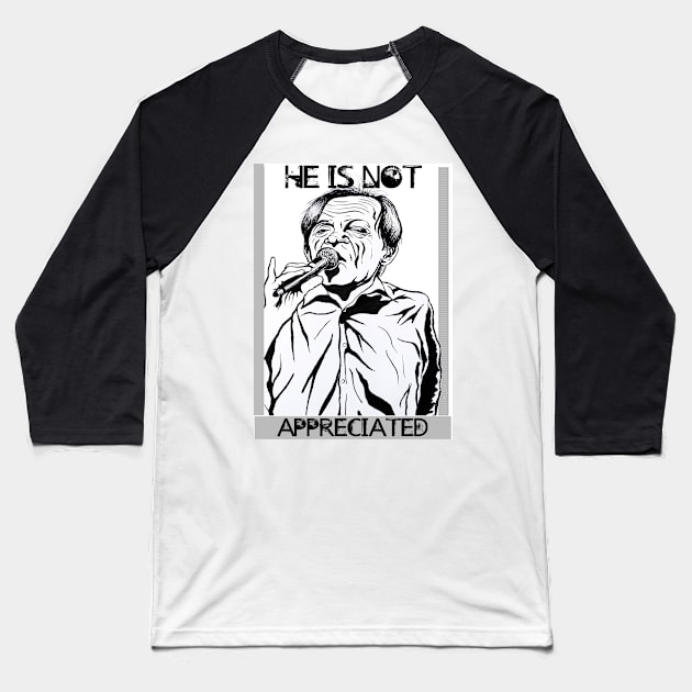 Illustration of Mark E Smith (He is not appreciated) Baseball T-Shirt by smadge